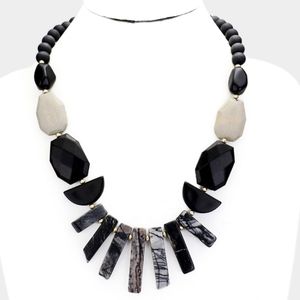 Semi Precious Stone & Wood Bead Statement Necklace